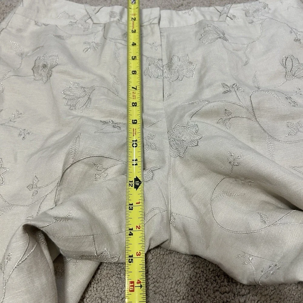 Larry Levine Linen Floral Embroidered Capris Pants Casual Summer Women's 16 - Picture 9 of 9